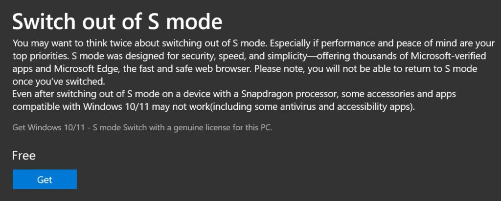 switch out of s mode