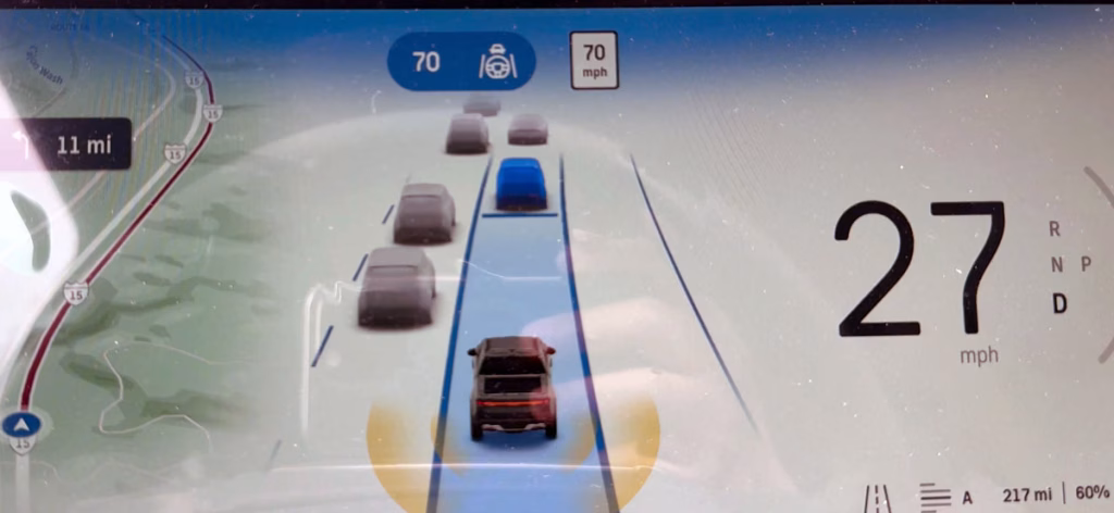 Rivian R1T screen behind steering wheel