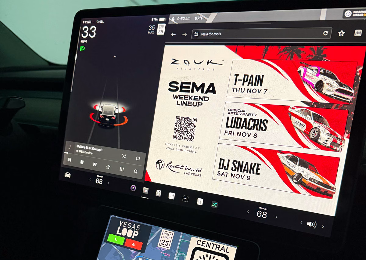 Tesla screen inside Vegas Loop