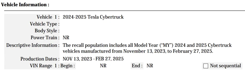 Cybertruck cantrail recall