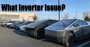 Tesla Cybertrucks parked in a row